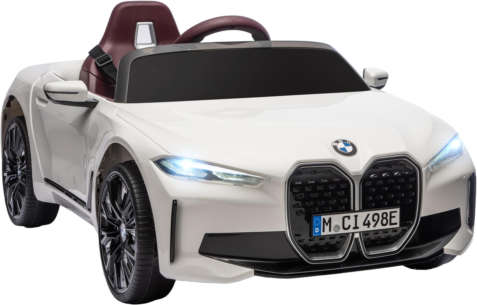 Aosom Electric Car for Kids, 12V Licensed BMW i4 Ride on Car with 2.4G Remote Control, Suspension System, Horn Honking, Music, Lights for Boys and Girls, White