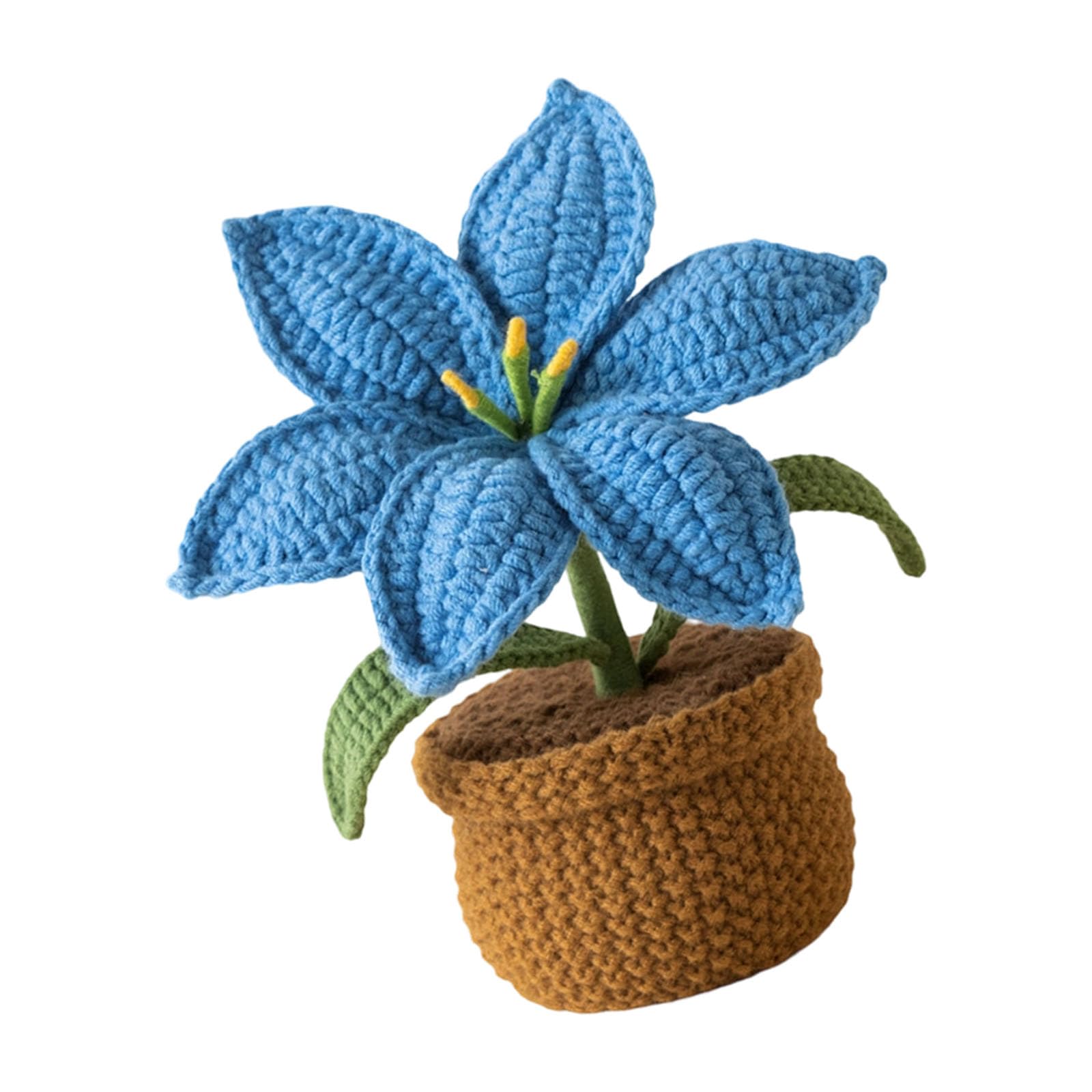Hredyqw Handmade Crochet Lilies Potted Plant Artificial Knitted Flower Pots Ornament For Home Offices Decors Festives