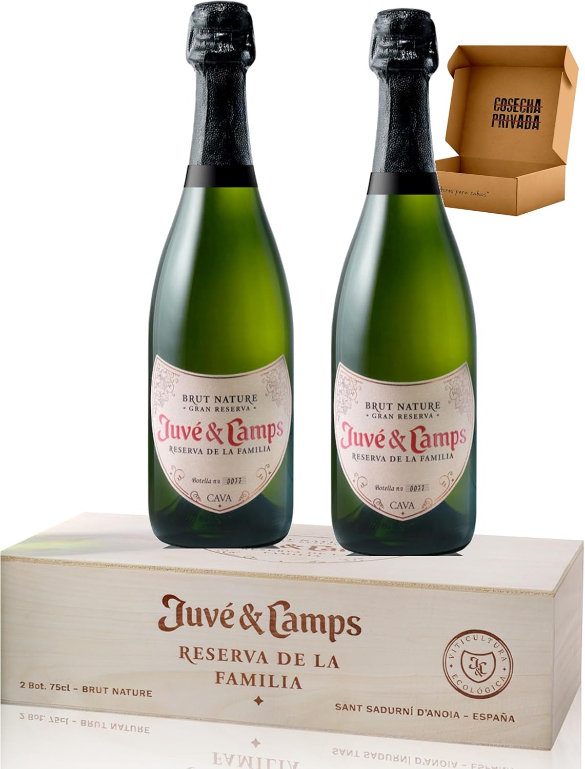 Juvé & Camps Estuche Madera Regalo 2 Botellas - Envío 24 h - Cava Reserva de la Familia Gran Reserva Brut Nature | Caja de madera 2 botellas de 75 cl