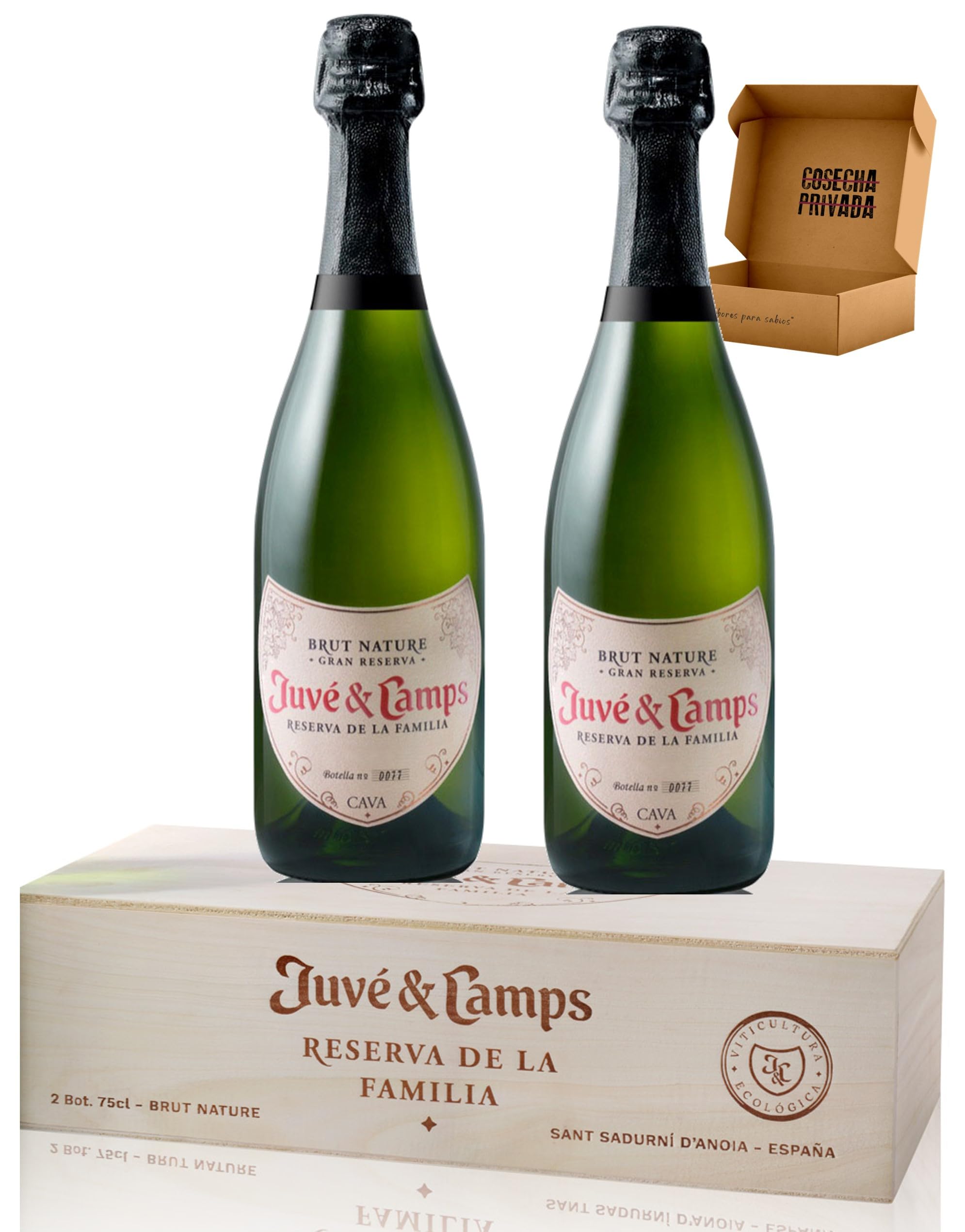 Juvé & Camps Estuche Madera Regalo 2 Botellas - Envío 24 h - Cava Reserva de la Familia Gran Reserva Brut Nature | Caja de madera 2 botellas de 75 cl