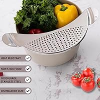 Vista 3 de Colador de acero inoxidable, 2 unidades, colador de pasta, colador de alimentos de metal para fideos, frutas, verduras, adecuado para macetas