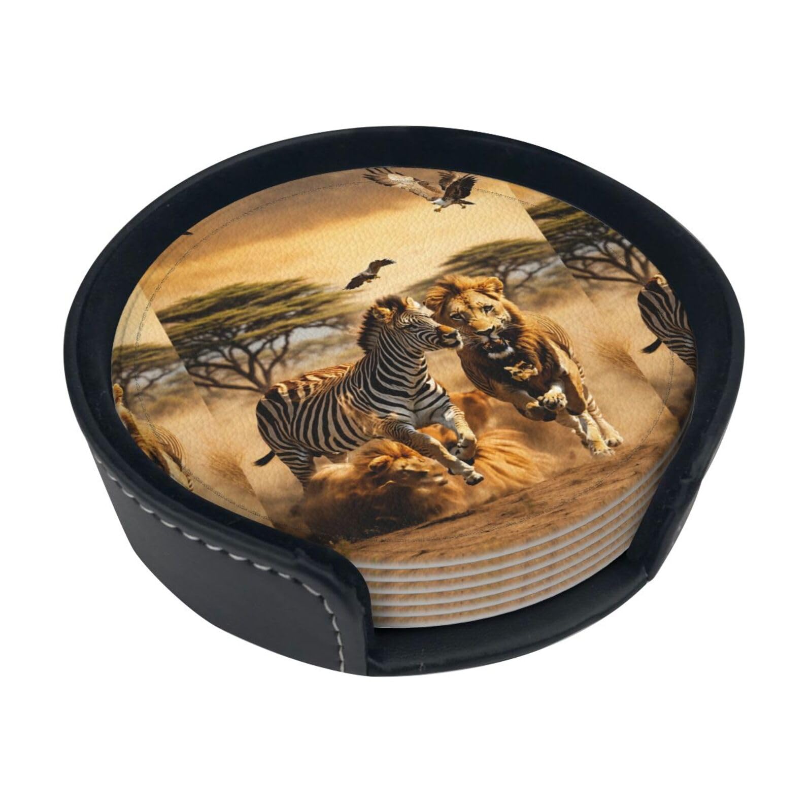 Zebra Animal Print Round Coasters Set Of 6,Coaster For Tabletop Protection Home Bar Decor