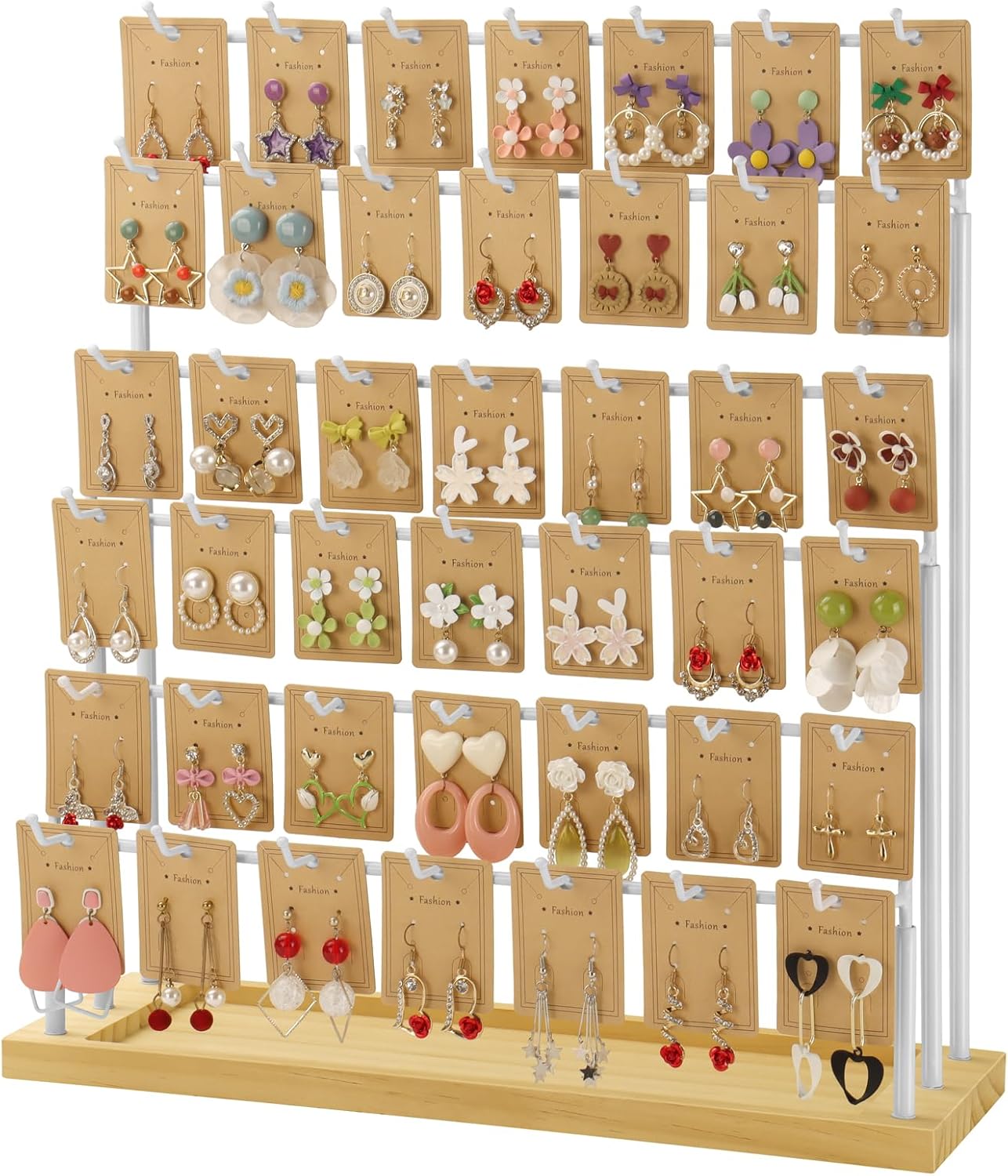 Earring Display for Vendors,6 Tiers 42 Hooks Jewelry Rack Display Holder Stand, Earring Organizer Holder for Necklaces Rings Bracelets Keychains,Jewelry Display for Selling with Earrings Cards-White