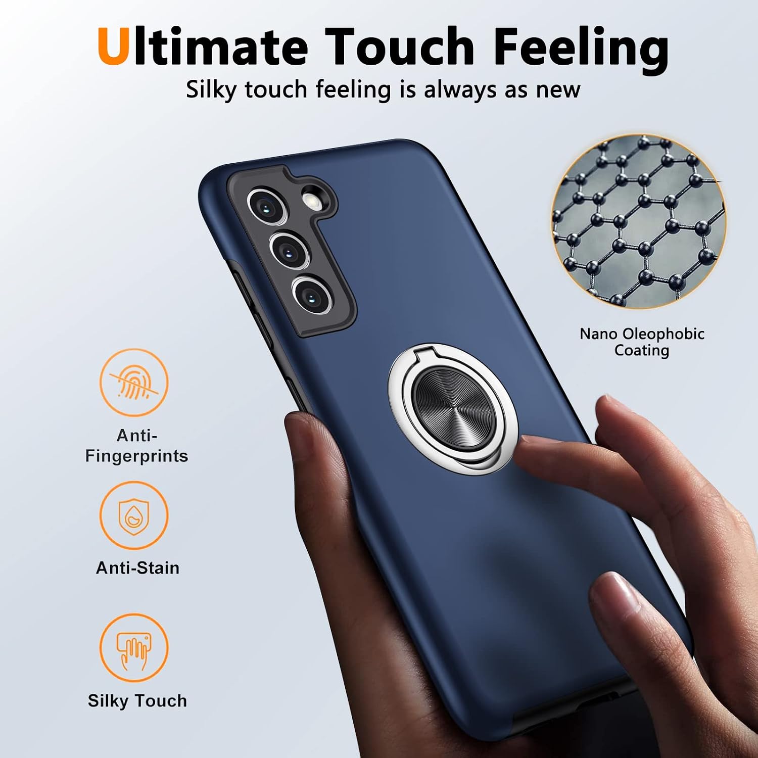 Temdan Samsung Galaxy S21 FE Case, [Military Grade Drop Protection] Slim Fit Shockproof Protective Cover with 360° Rotatable Magnetic Ring Holder Kickstand Compatible with Samsung S21 FE Case 5G,Blue