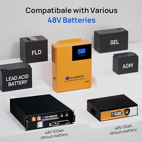Miniatura 5 de ECO-WORTHY Cargador inversor solar de onda sinusoidal pura de 3500 W, inversor solar todo en uno de 48 V 48 V DC-120 V CA, controlador solar MPPT