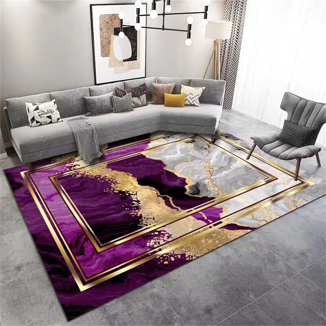 Tapis de chambre bébé fille violet au design moderne effet marbre