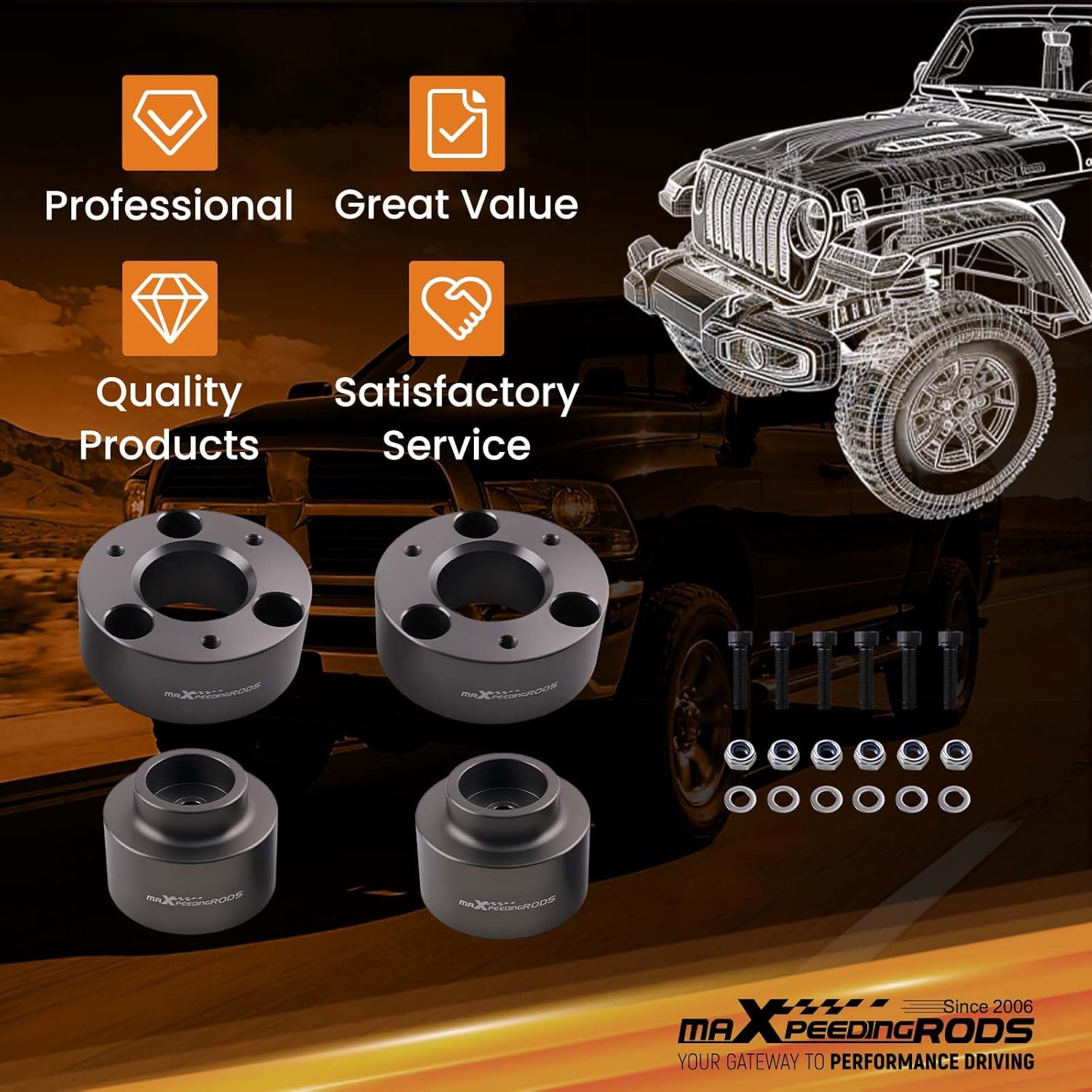maXpeedingrods 3" Front & 2" Rear Leveling Lift Kit for Ram 1500 2009-2024 4WD 2WD with Strut Coil Spring Spacers