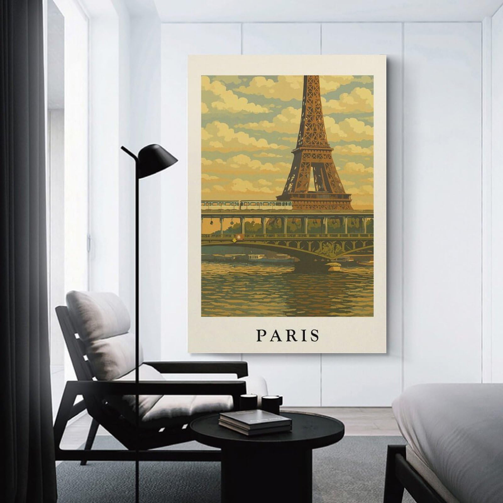 Paris Eiffel Tower Travel Canvas Art Print, 24x36inch(60x90cm), for Bedroom, Lounge Or Dressing Area, Canvas Wall Decor for Personal Spaces