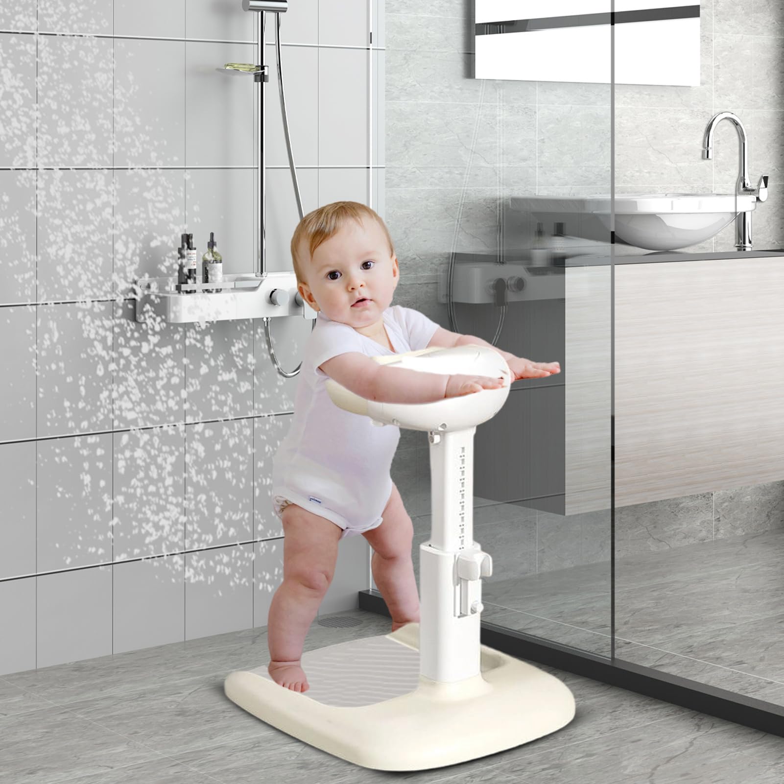 Babybad mit Duschstillhilfe-Verstellbarer -Duschturm mit Anti-Pinch- und Anti-Rutsch-Design, Babybadewanne für Säuglinge 6-36 Monate, ideales Geschenk für Neugeborene