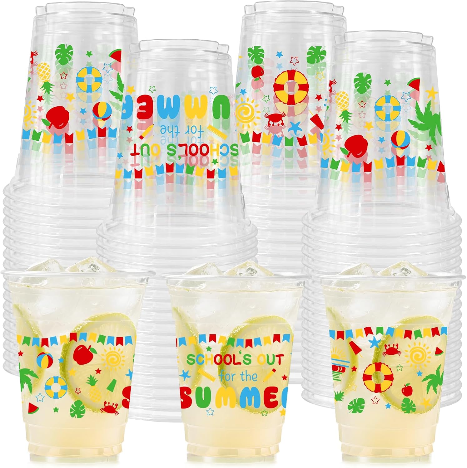 Capri 50-Pack Blue Tile Yellow 12oz Disposable Plastic Cups with Lemon for Parties, Weddings, Showers and More