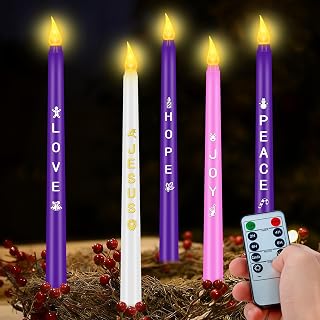 RGQSUN [Timer] 5PCS LED Flameless Advent Candles,Flickering Flameless Taper Candle Timer Control LED Candle Sticks with Flickering Flame for Christmas Wreath Advent Decor