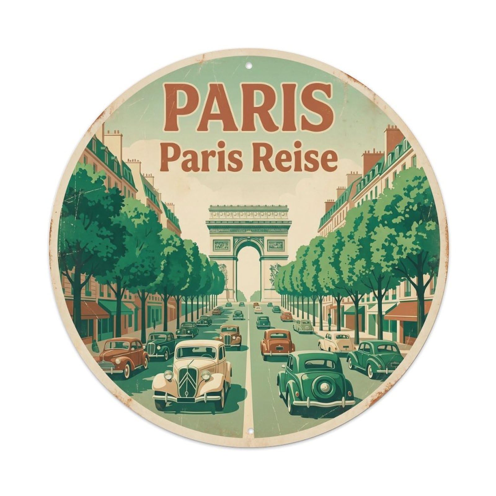 Vintage Travel Paris Triumphal Avenue Metal Tin Sign Plaque