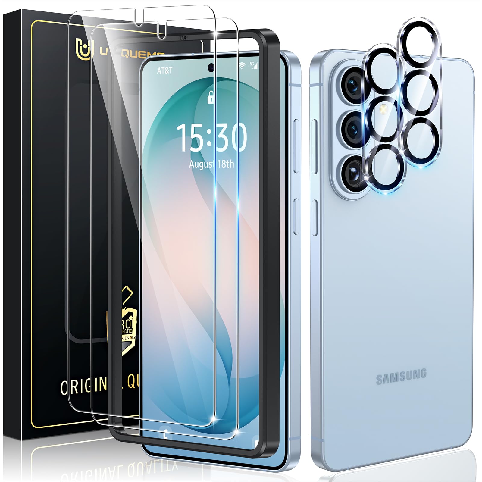 UniqueMe für Samsung Galaxy S26 für Panzerglas, 2 Stück Schutzglas und 2 Stück Kameraschutz, Bruchsichere Schutzfolie für Samsung Galaxy S26, 9H-Härte Displayschutzfolie, HD-Klar