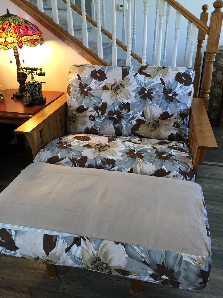 OctoRose Upholstery Fabric and Bonded Micro Suede Reversible 3 Side Zipper Sofa Bed Futon Chair Loveseat Covers Patio Chair Box Cushion Slipcover (Canvas-BlueMix, ChairTwinOttoman(39x21+6inch))