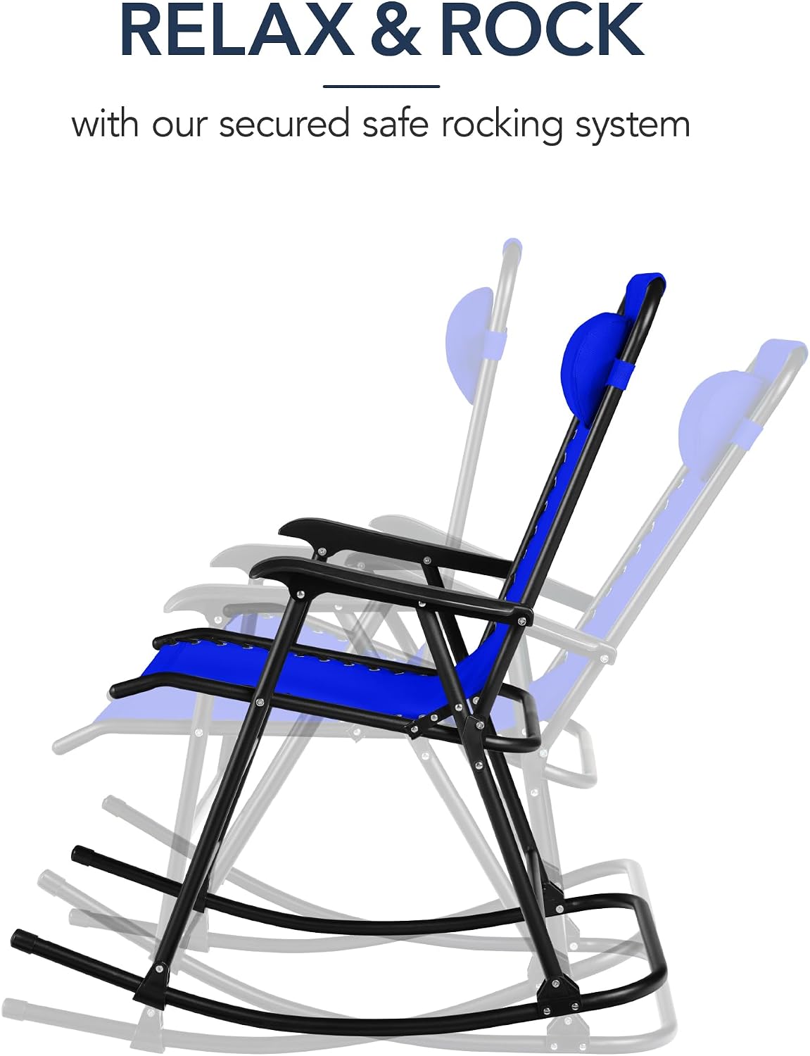 Best Choice Products Outdoor Zero Gravity Rocking Chair, Folding Reclining Patio Lounge Chair with Adjustable Pillow for Lawn, Beach, Camping - Cobalt Blue