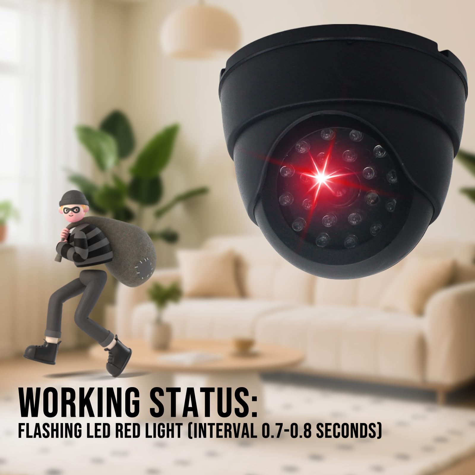 4 pezzi telecamere finte: telecamera di sorveglianza fittizia, finta telecamera di sorveglianza con ottica realistica e LED rosso lampeggiante per sicurezza interna ed esterna, casa, ufficio
