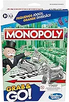 Hasbro Gaming Monopoly Grab and Go, jogo de tabuleiro portátil em plástico com peças de casas e dinheiro, brinquedo para crianças acima de 8 anos, presente
