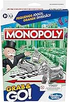 Hasbro Gaming Monopoly Grab and Go, jogo de tabuleiro portátil em plástico com peças de casas e dinheiro, brinquedo para crianças acima de 8 anos, presente