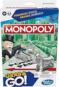Hasbro Gaming Monopoly Grab and Go, jogo de tabuleiro portátil em plástico com peças de casas e dinheiro, brinquedo para crianças acima de 8 anos, presente