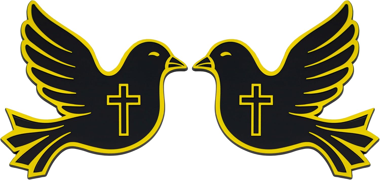 Dove Emblem, Religious Bird Badge – 3D Custom Car Decal Sticker for Car, Truck, SUV – Durable Exterior Trunk, Hood, Fender (Set of 2) (Yellow)