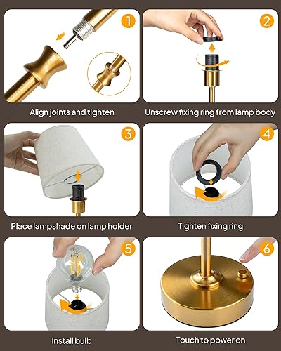 Miniatura 9 de EppieBasic Lámpara de mesa inalámbrica recargable carga rápida y larga duración, lámparas doradas vintage de luz cálida de 2700 K, comedor, sala de