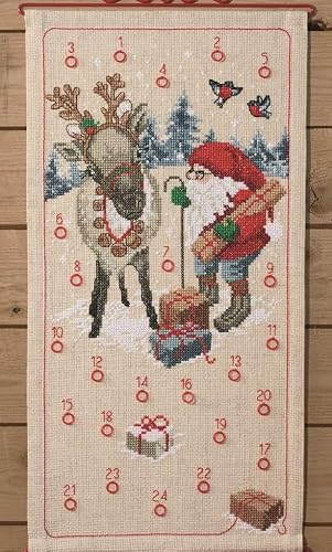 Permin Reindeer & Elf Advent Counted Cross Stitch Kit, 35cm x 67cm