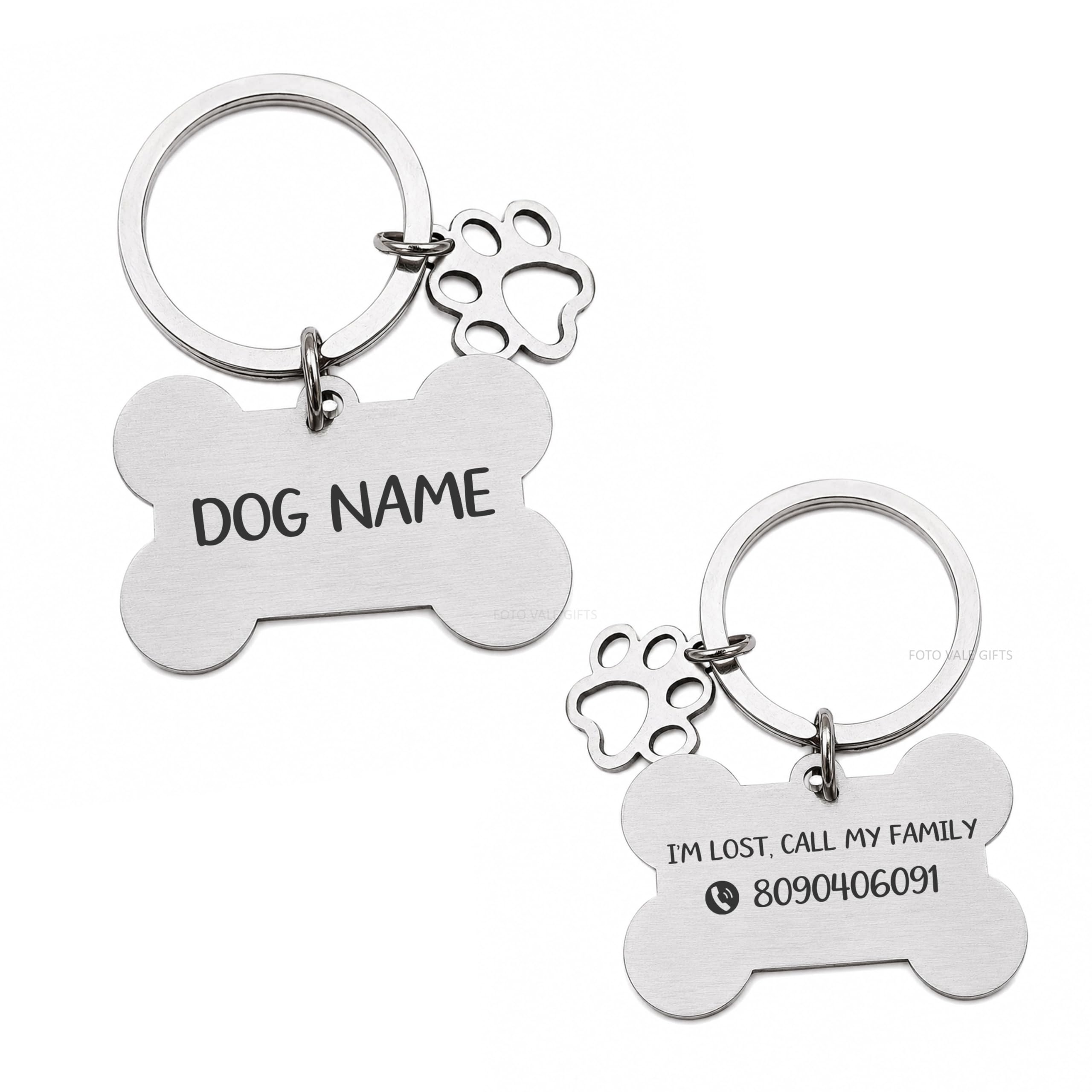 Personalized Pet ID Tag with Cute Paw Charm for Dogs, Cats & Puppies | Dog Name Tag with Owner Contact Number | Double-Sided Bone Shape Pet Collar ID Tag | Silver | 7 x 4.5 cm-picture-19