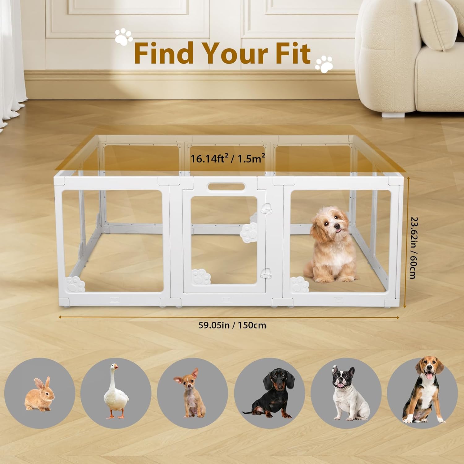 Clear Acrylic Dog Playpen Indoor with Door - Easy to Assemble Foldable Pet Playpen for Small Dogs, Cats, Rabbits, Ferrets - Small Animal Whelping Crate Kennel Fence