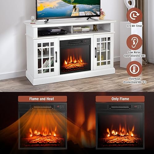 Miniatura 4 de GOFLAME Soporte de TV con chimenea para TV de hasta 55 pulgadas, centro de entretenimiento de madera independiente con chimenea eléctrica de 18