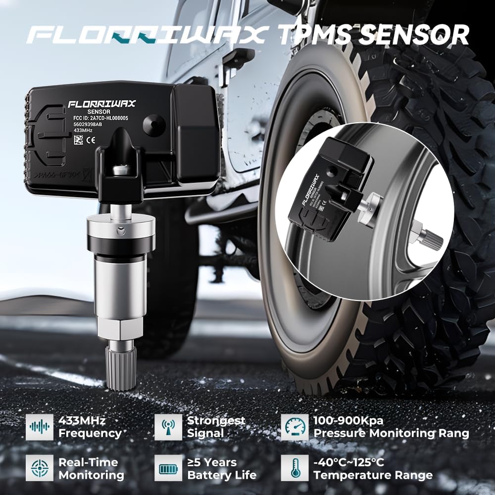 TPMS Sensor,Set of 4 433Mhz Tire Pressure Sensor Compatible with Chrysler Dodge Jeep Fiat,Tire Sensor OE Replaces#56029398AB,56029400AD,68241067AB,68241067AA