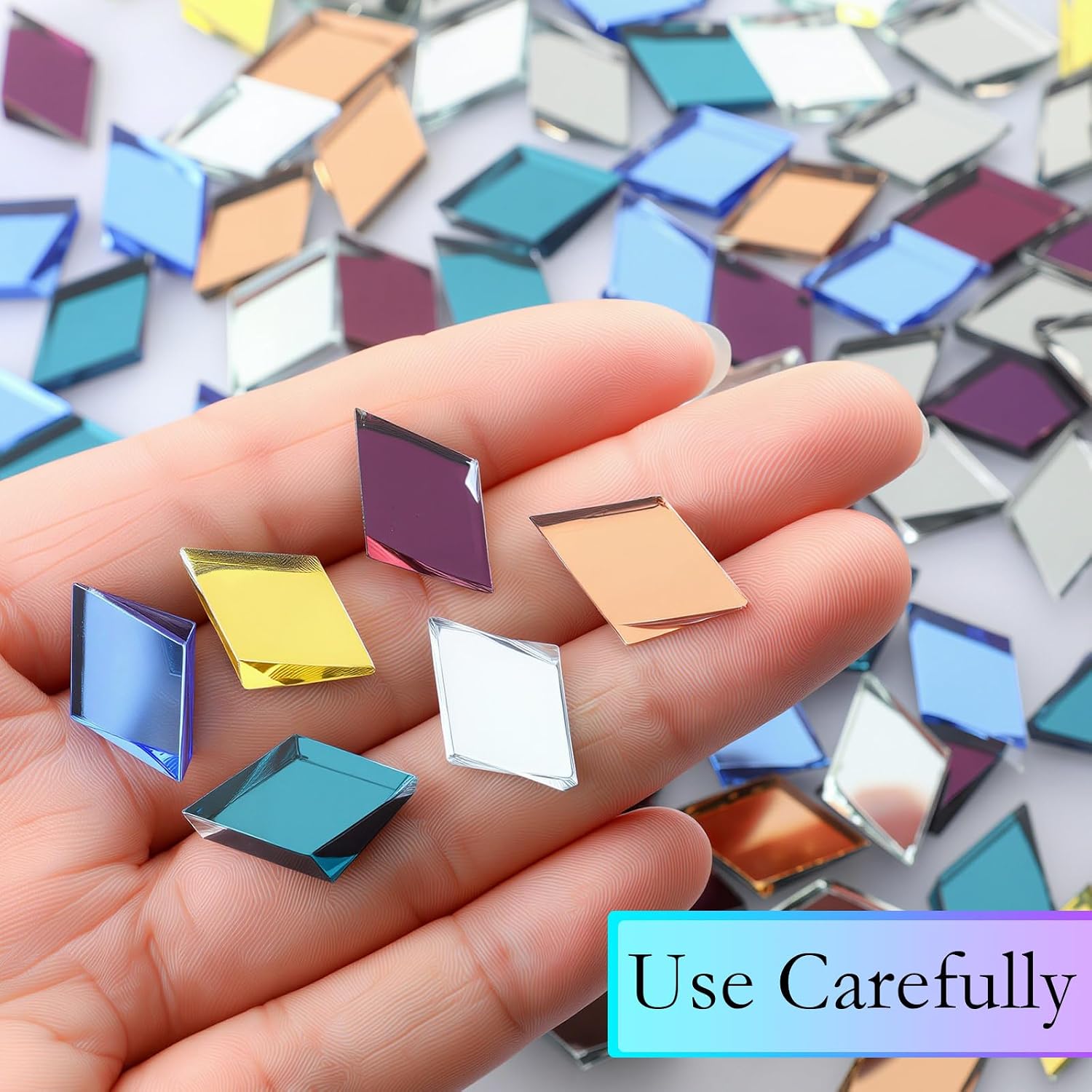 Vicenpal 300 Pcs Mosaic Tiles for Crafts Bulk Small Glass Mirror Colorful Diamond Shape Pieces Mini Mosaic Rhombus Tiles for DIY Pool Wall Door Home Art Decorations