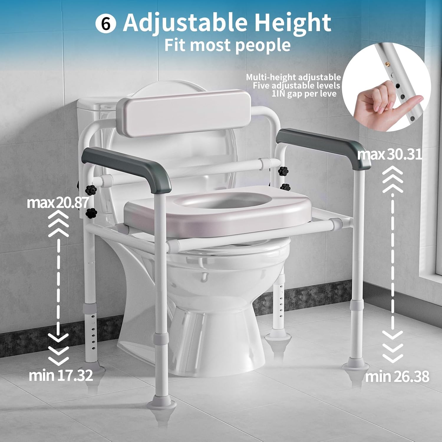 Extra-Wide 3-in-1 Adjustable Toilet Seat Riser with Premium Padded Seat & Support Rails – Ultra-Stable Elevated Commode and Shower Chair for Seniors & Elderly – Heavy-Duty 350lb Safety Frame