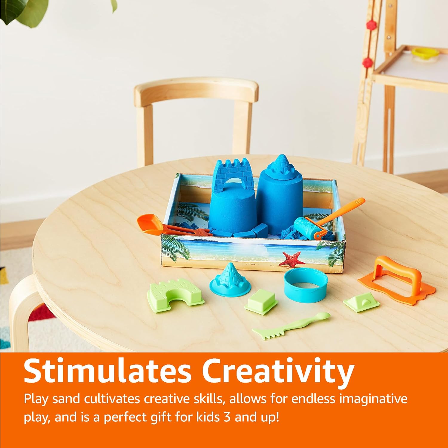 Amazon Basics 11 Piece Moldable Sensory Sand Toy Kit with Castle Molds and Tools, 3lbs Blue Color, for Kids Ages 3 and Up - Image 7