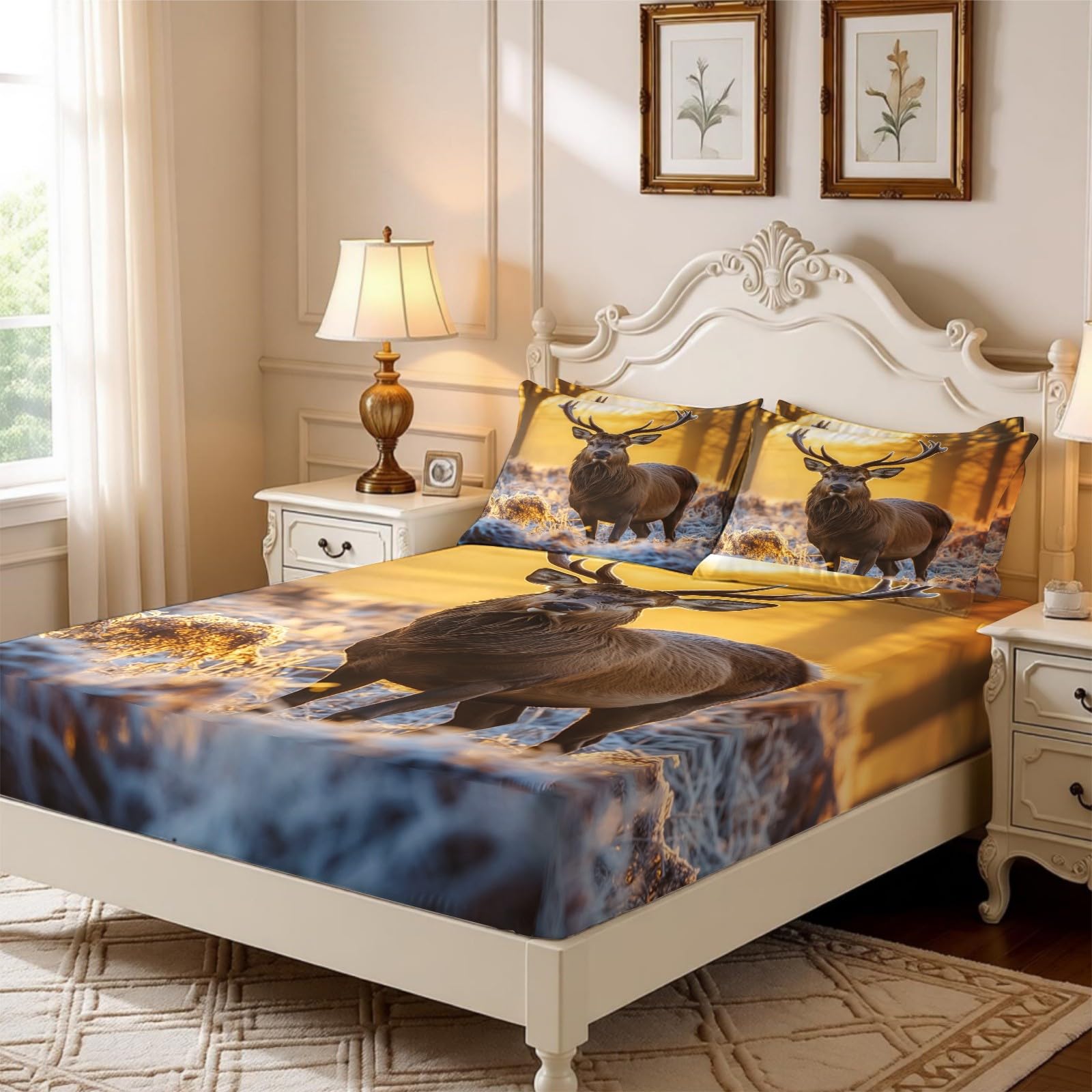 Lenzuolo con Angoli 180 x 200 cm Microfibra cervo bruno Lenzuolo Sotto Elasticizzato Profondo 25 cm praterie e foreste per Letto Singolo e Matrimoniale
