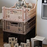 Vista 4 de AYKASA Contenedores de almacenamiento plegables, cajas apilables de plástico, caja de leche utilitaria (mediano, té de leche)