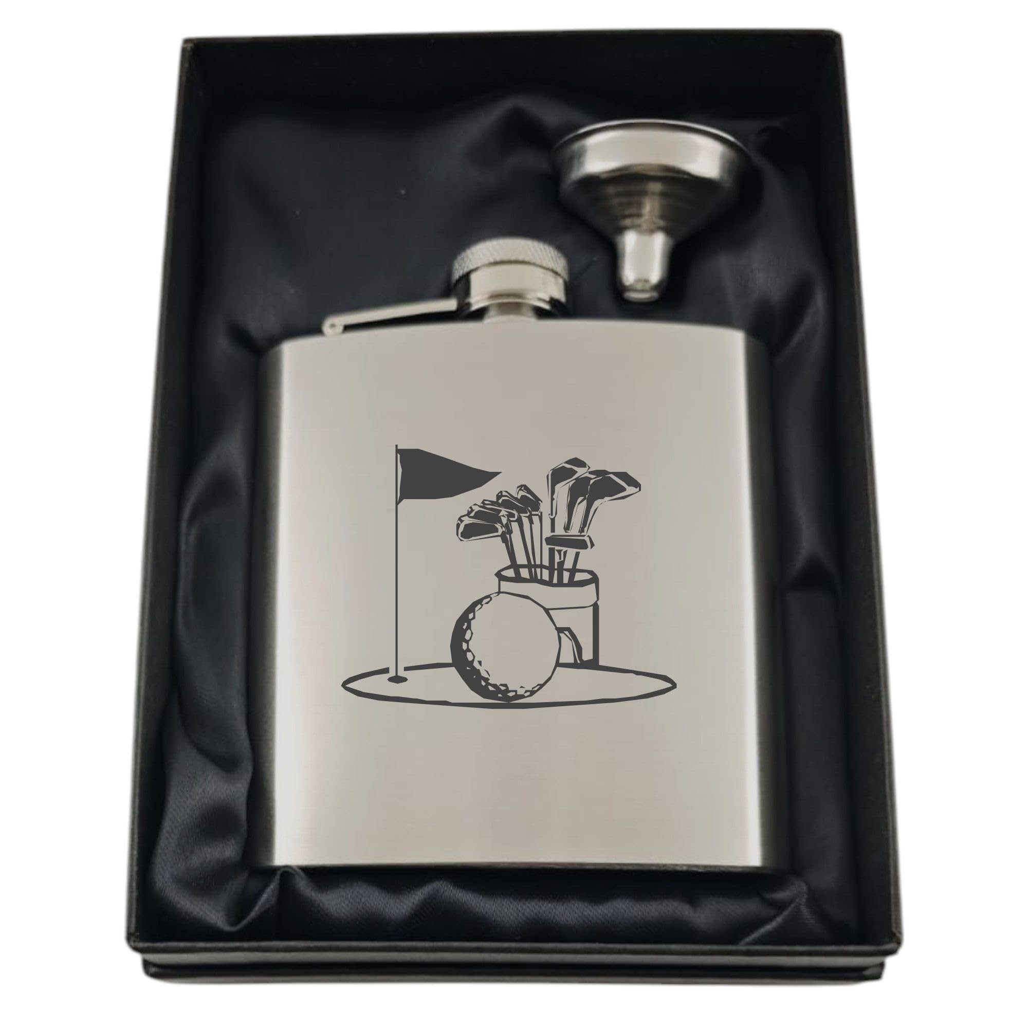1Stclassgifts Stainless Steel Silver [Custom] Golf 6Oz Hip Flask Can Be Personalised Engraved Hf201 Gb6oz