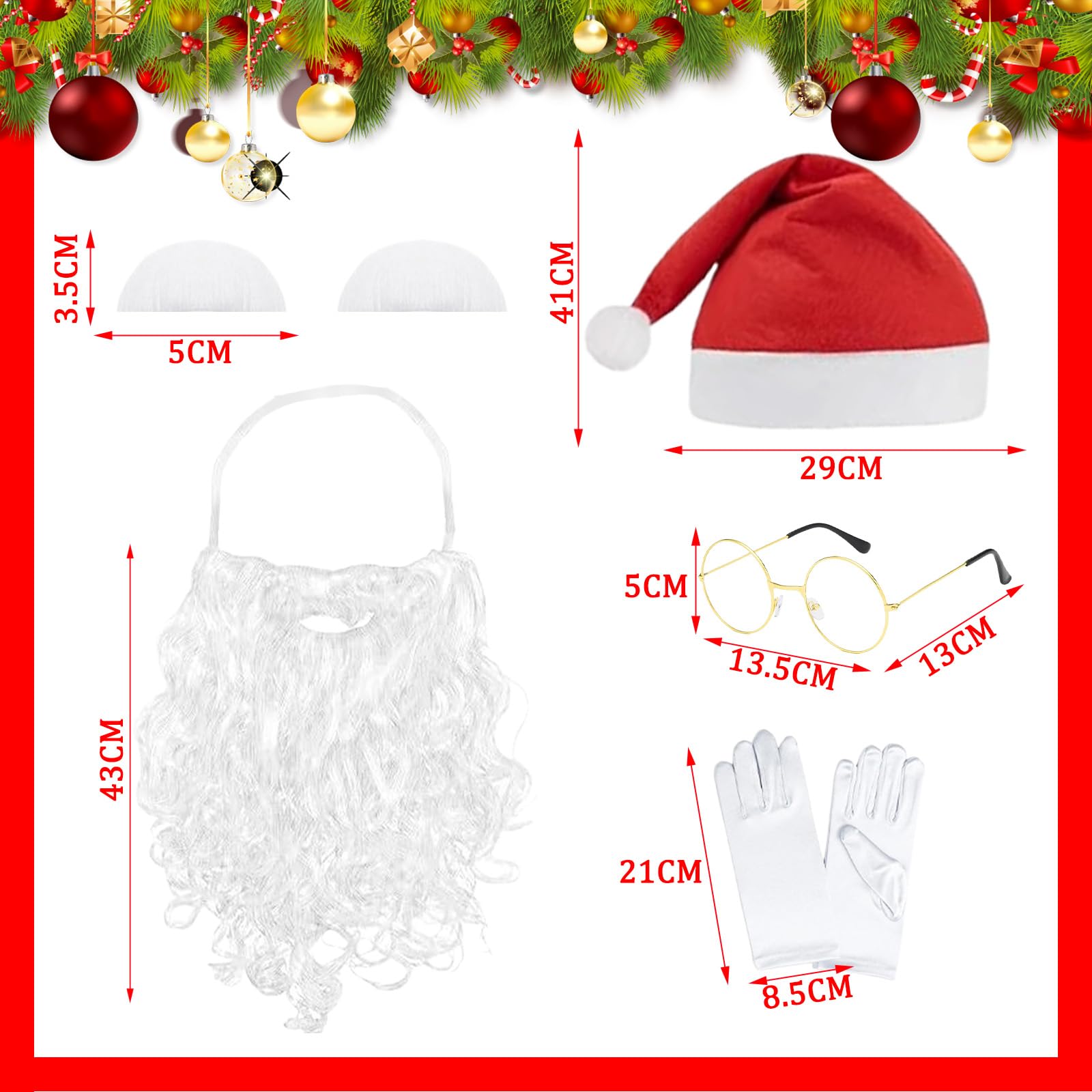 AYNKH Adult Santa Claus Costume Set, Hat, Eyebrows, Gloves, Glasses & Santa Beard - Image 2