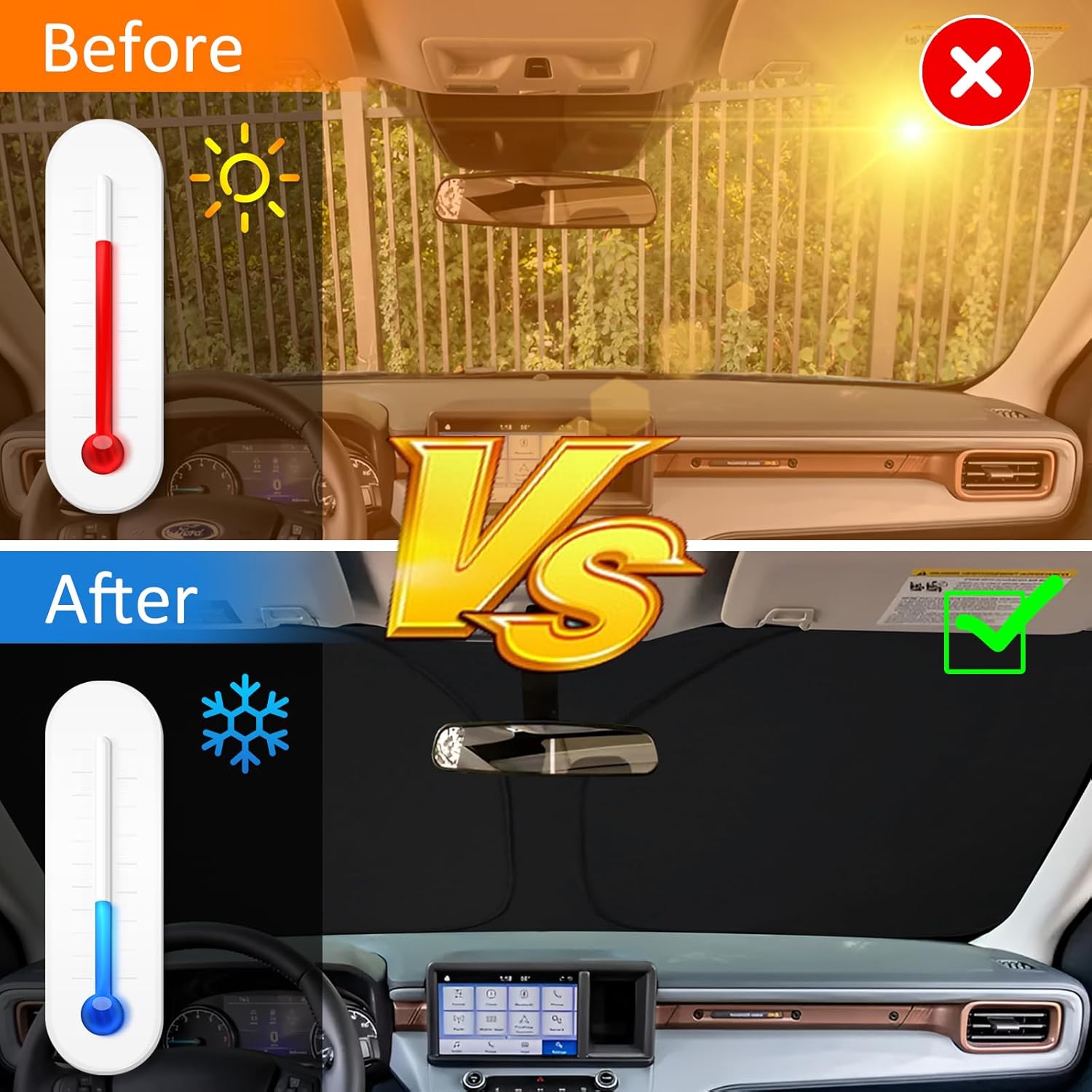 D-Lumina US Flag Winshield Sun Shade for 2020 2021 2022 2023 2024 2025 Fo-rd Maverick, Foldable Front Sun Shield Protector Blocks UV Rays, Window Sunshade Sun Visor Interior Accessories