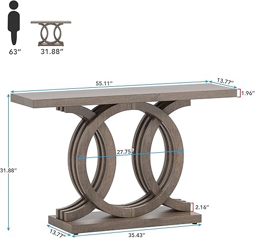 Miniatura 20 de Tribesigns Mesa consola de 55 pulgadas con base geométrica, mesa de pasillo moderna, mesa de entrada de madera, mesa de sofá de vestíbulo, mesa