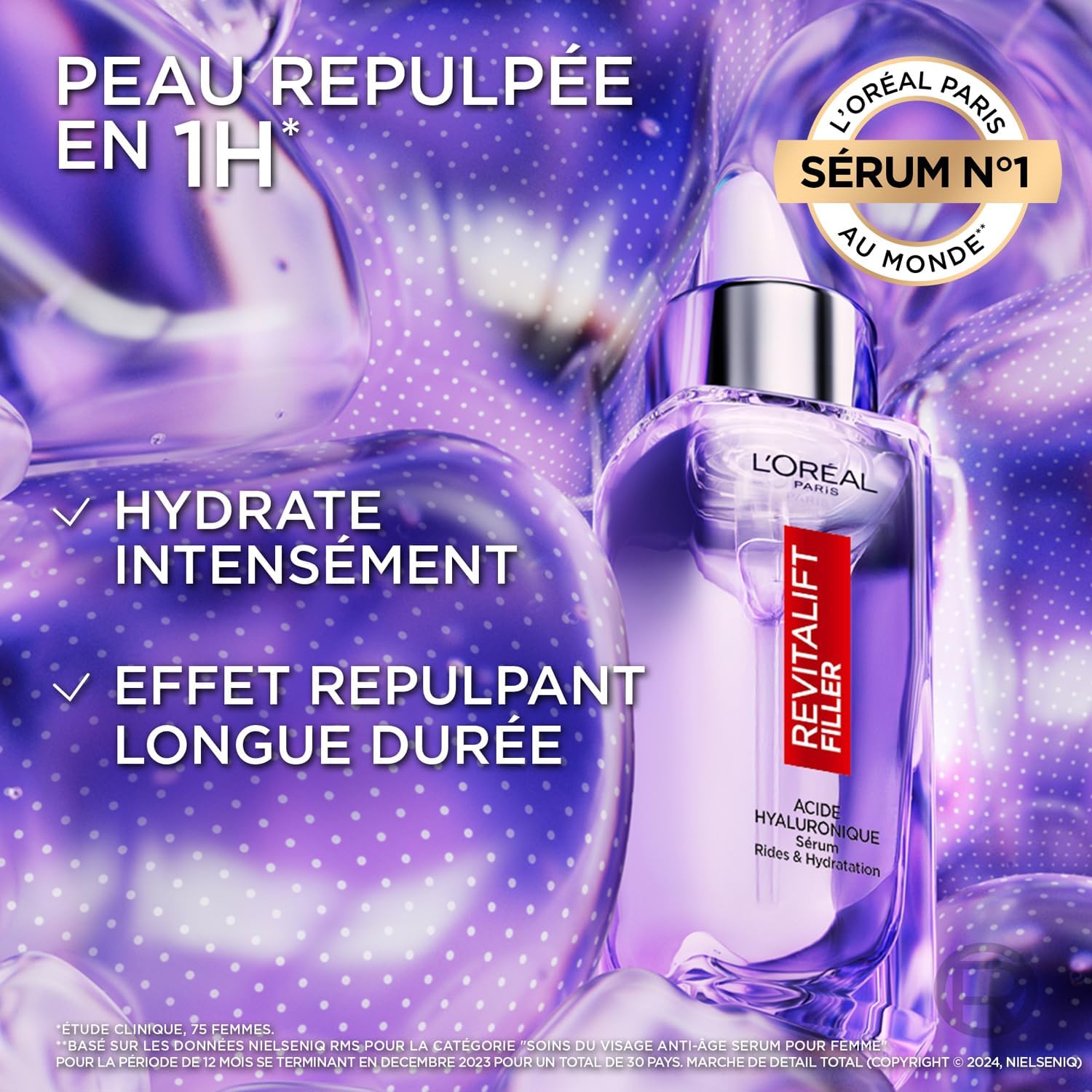 L'Oréal Paris Revitalift Sérum Anti-Rides Hyaluronique - Hydratant & Lissant pour Tous Types de Peaux (30ml) - Image détaillée