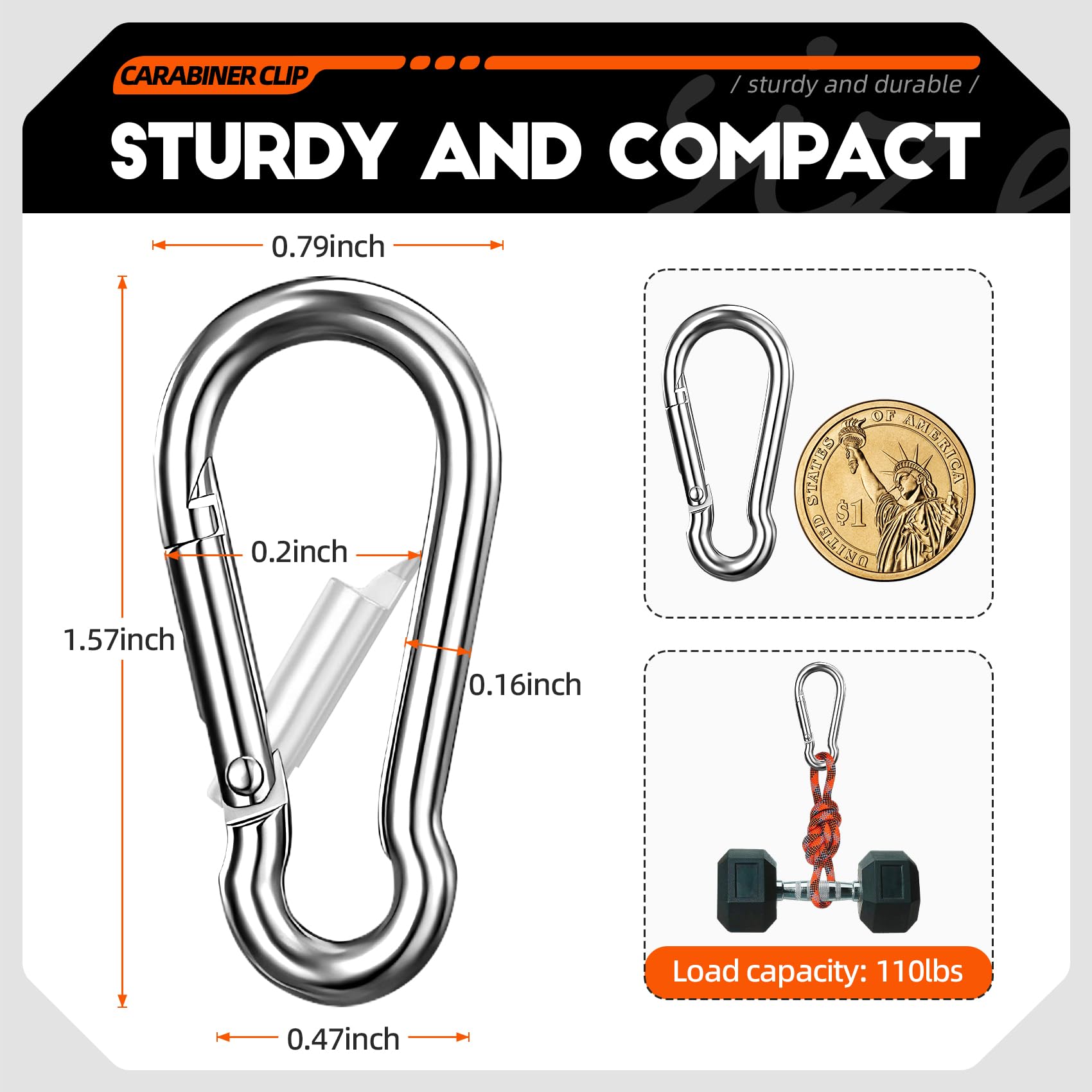 30 Pcs Carabiner Clip, Stainless Steel Carabiner Clip, 1.57 Inch Small Carabiner Clips, Mini Carabiner Heavy Duty, Snap Hooks for Hanging, Chains, Camping, Hiking, Fishing