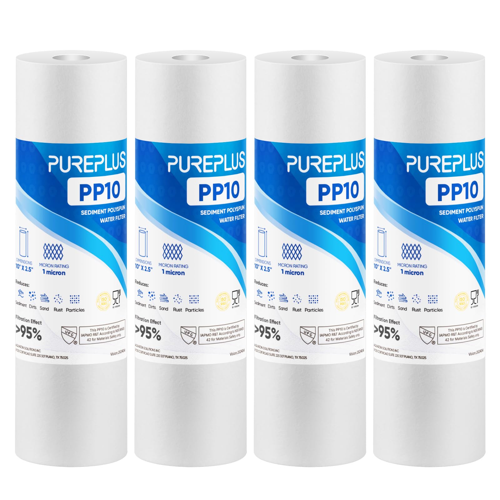 PUREPLUS Cartuccia filtro dell'acqua per sedimenti domestici da 1 micron, 25,4 x 6,3 cm, ricambio per qualsiasi unità RO da 25,4 cm, Culligan P5, Aqua-Pure AP110, Dupont WFPFC5002, CFS10, WHKF-G05