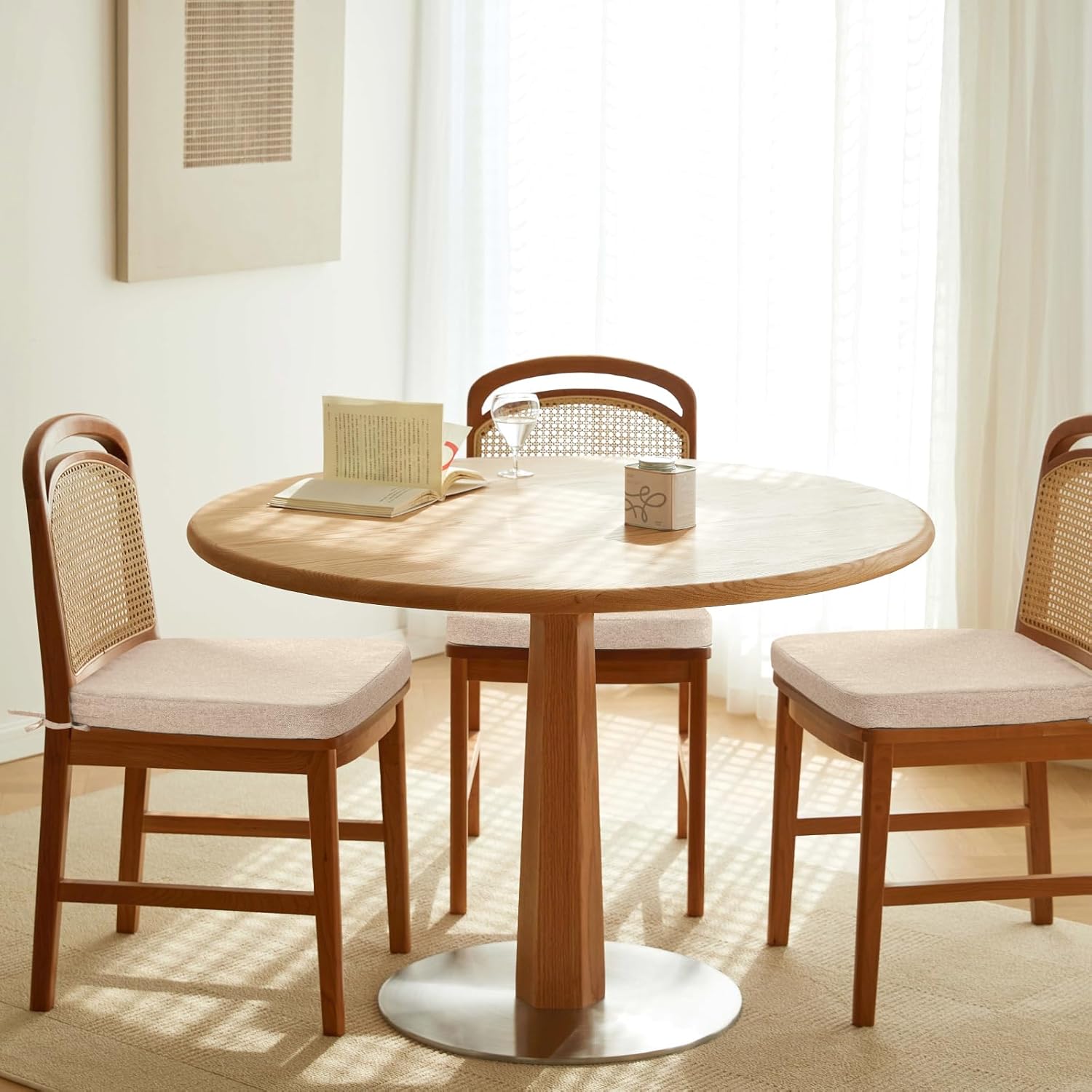 Hiasan D-Shaped Chair Cushions for Dining Chairs, 2" Thick Seat Cushions with Ties and Removable Washable Cover, Chair Pads for Kitchen, Indoor Dining Room Patio Chairs, 17" x 16", Set of 4, Beige