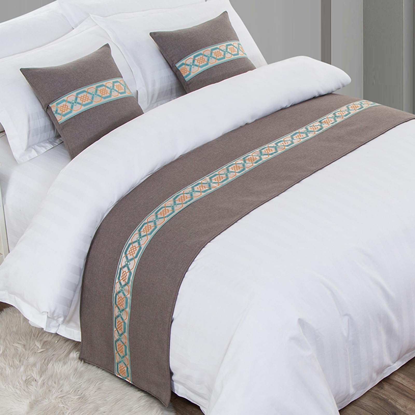 QRGMKL Graphic Print Bed Runners King Size, Luxury Bed Scarf Double Bedspread for Bedroom Hotel Home Decoration-Light Gray||240X50cm for 1.8m Bed