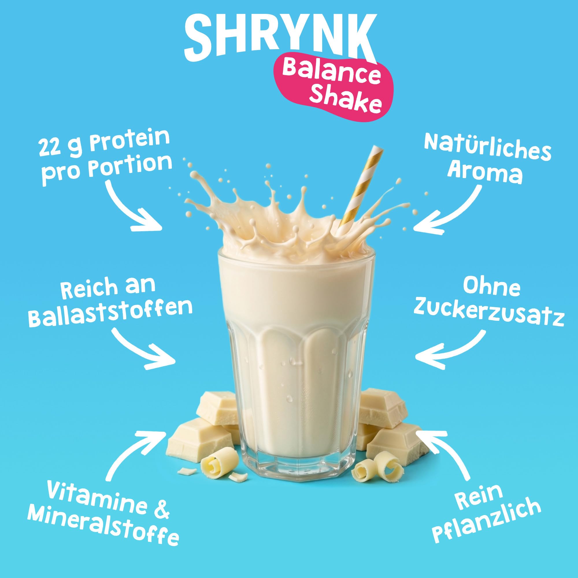 SHRYNK Balance Shake Mahlzeitenersatz Creamy Vanilla (500g) - Eiweißshake zum Abnehmen - Trinkmahlzeit Pulver - High Protein Diät Drink ohne Inulin - Vegan Abnehmen Shake