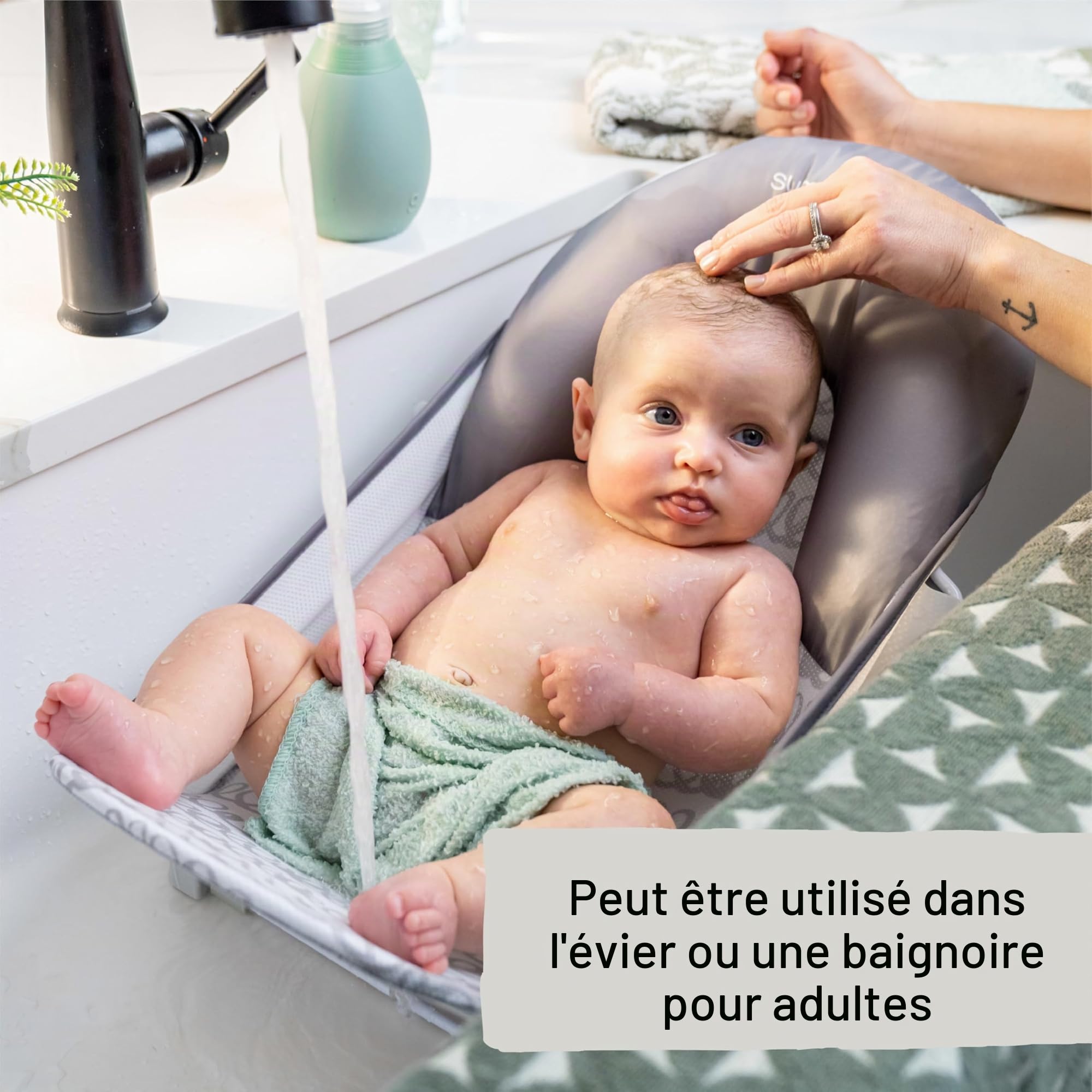 INGENUITY Transat de bain pour bébé pliable gris
