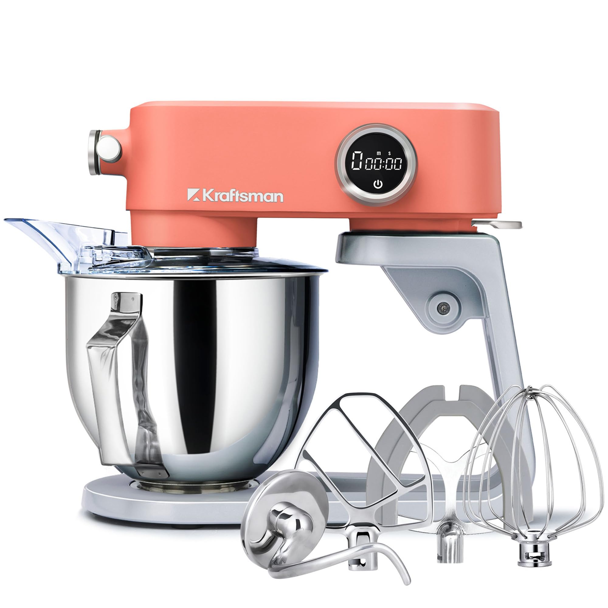 Impastatrice Planetaria Kraftsman in Metallo, 5L Robot da Cucina Multifunzione, 800W, 8 Velocità con Timer, Impastatrice Professionale con 4 Fruste in Acciaio Inox, Ideale per Impasti Duri (Arancione)