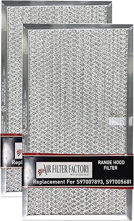 Air Filter Factory Replacement For S97007893, 97007893, 1172281, 97005681, 99010127, 99010159, S97005681, S99010127, S99010159, 6.62 x 11.62 x 0.37 Inches Range Hood Aluminum Grease Filter 2-Pack