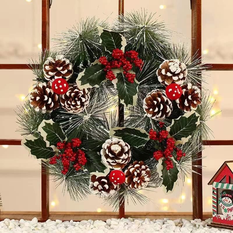 vol Christmas Wreath Natural Pine Cone and Berry Decorated Wreath Christmas Decoration Spruce Wreath Decoration Xmas for Front Door, Door Hanging Garland Window Wall, 30cm