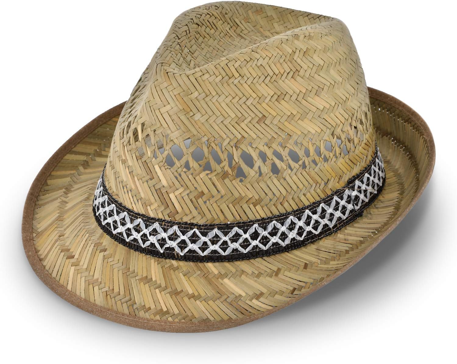 Straw Harvester Hat (Sun Protection) for Men and Women | Trilby-Style Sun hat | Straw hat for Summer on The Beach or on Holiday | Various Sizes | Natural Colour
